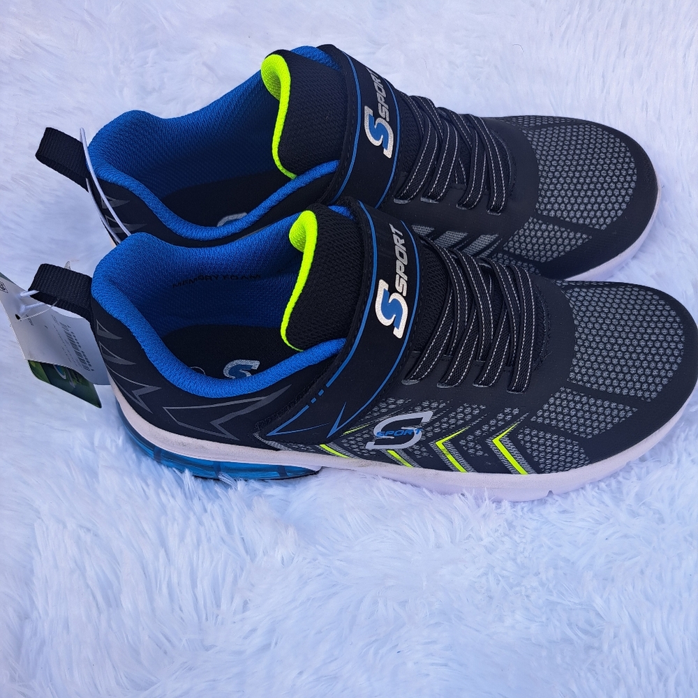 S Sport by Skechers Boys' Adrian Sneakers - Black/Blue Sz4 #New